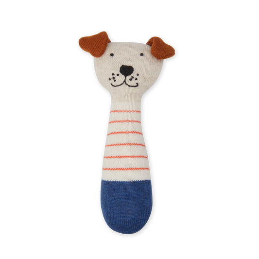 Dog Cotton Knit Baby Rattle Toy in Red