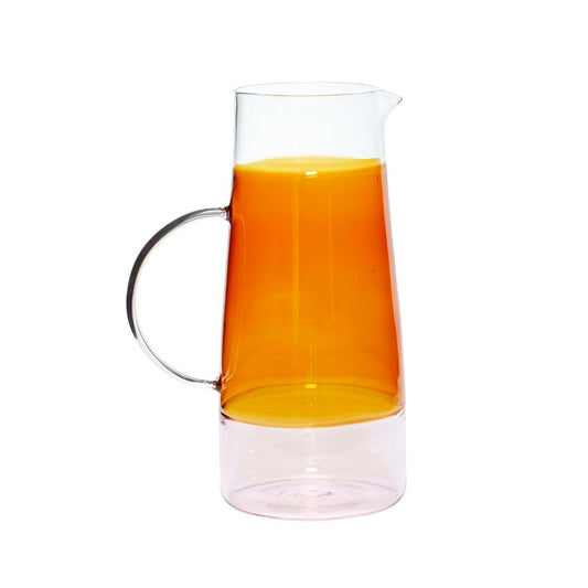The Every Space handmade glass Amber Lemonade Jug in amber and pink by Hübsch