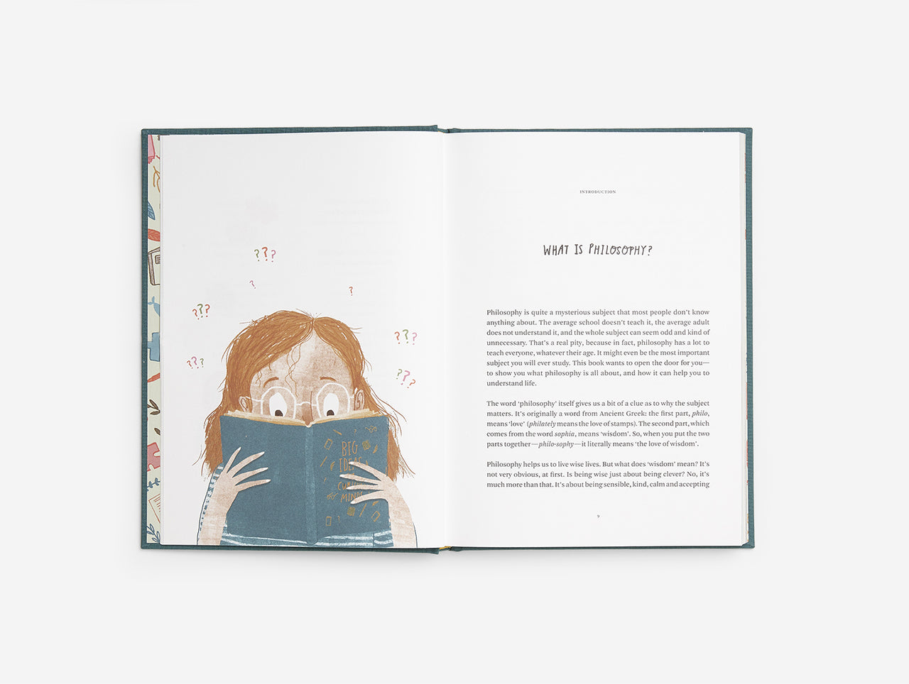 The Every Space hardback clothbound Big Ideas for Curious Minds children's philosophy book with illustrations by Anna Doherty and published by School of Life