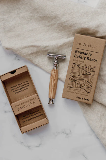 Reusable Razor in Olive Wood and Chrome