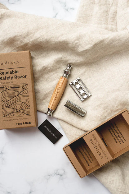 Reusable Razor in Olive Wood and Chrome