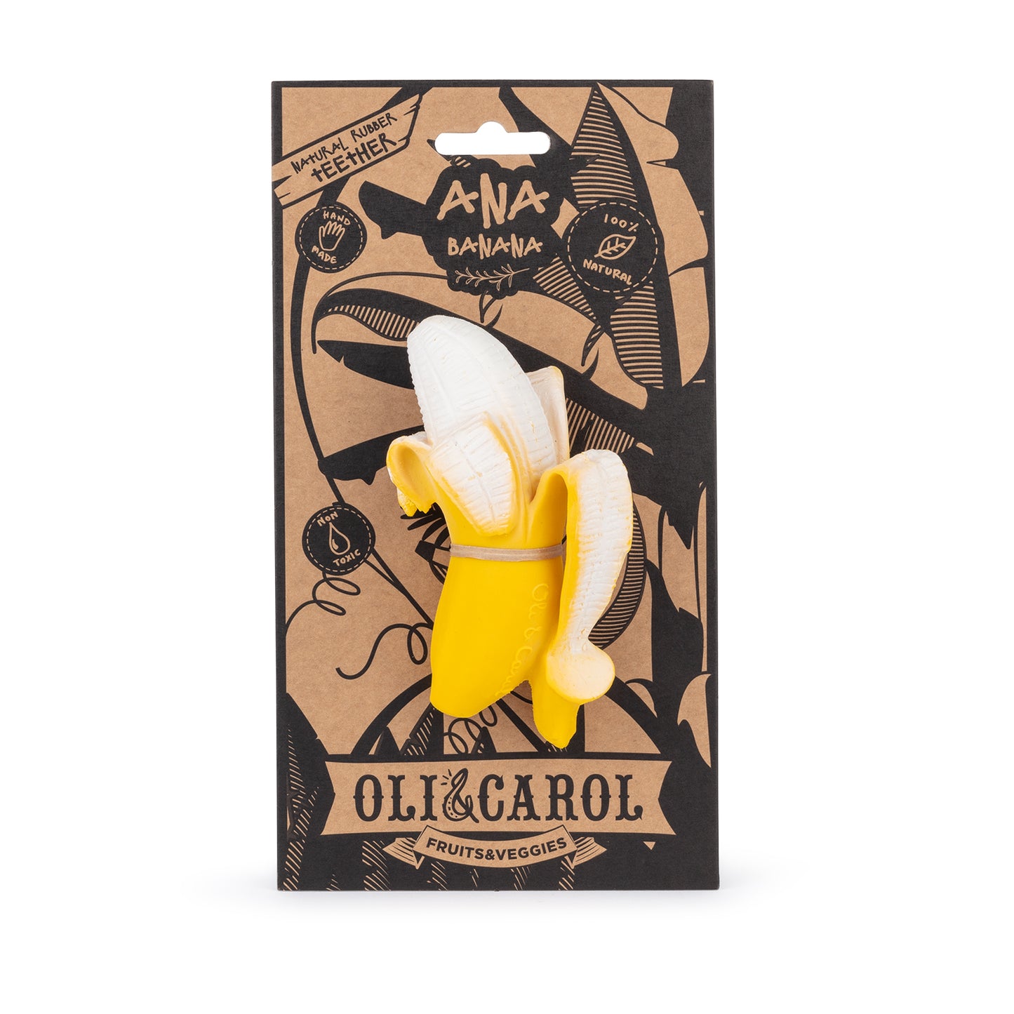 The Every Space Ana Banana natural rubber chewable teether by Oli & Carol