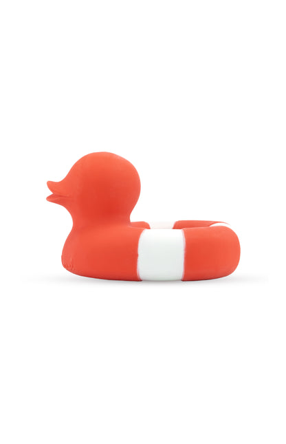 The Every Space natural rubber Flo the Floatie baby bath toy and teether in bright orange by Oli & Carol