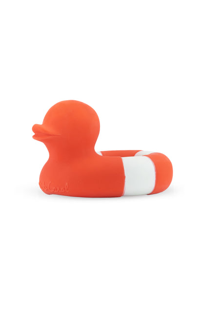 The Every Space natural rubber Flo the Floatie baby bath toy and teether in bright orange by Oli & Carol