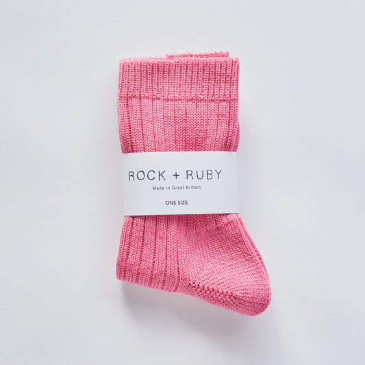 The Every Space Betsy wool socks in flamingo pink by Rock & Ruby