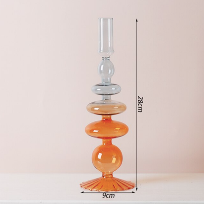 Two Color Glass Classic Craft Candlesticks Holders: Orange-Grey