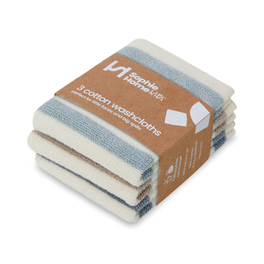 Resusable & Eco-Friendly Terry Washcloths - Striped Aqua