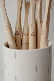 The Every Space box of 4 Bamboo Toothbrushes with soft waveform bristles by Goldrick