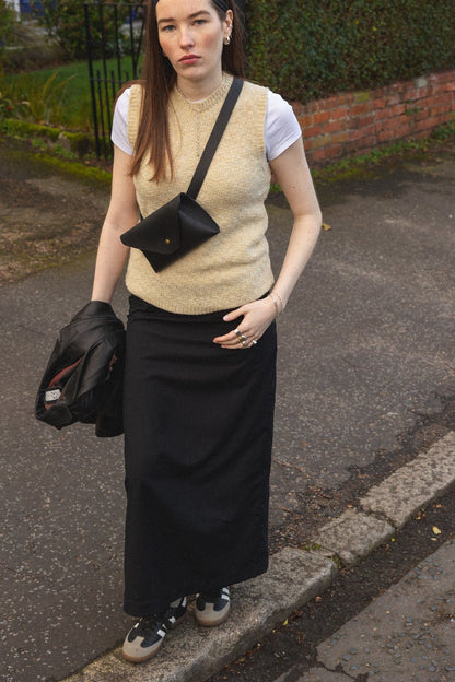 The Every Space Betty black leather belt bag by Roake Studio