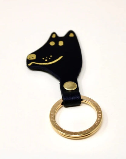 Dog Head Leather Keyring