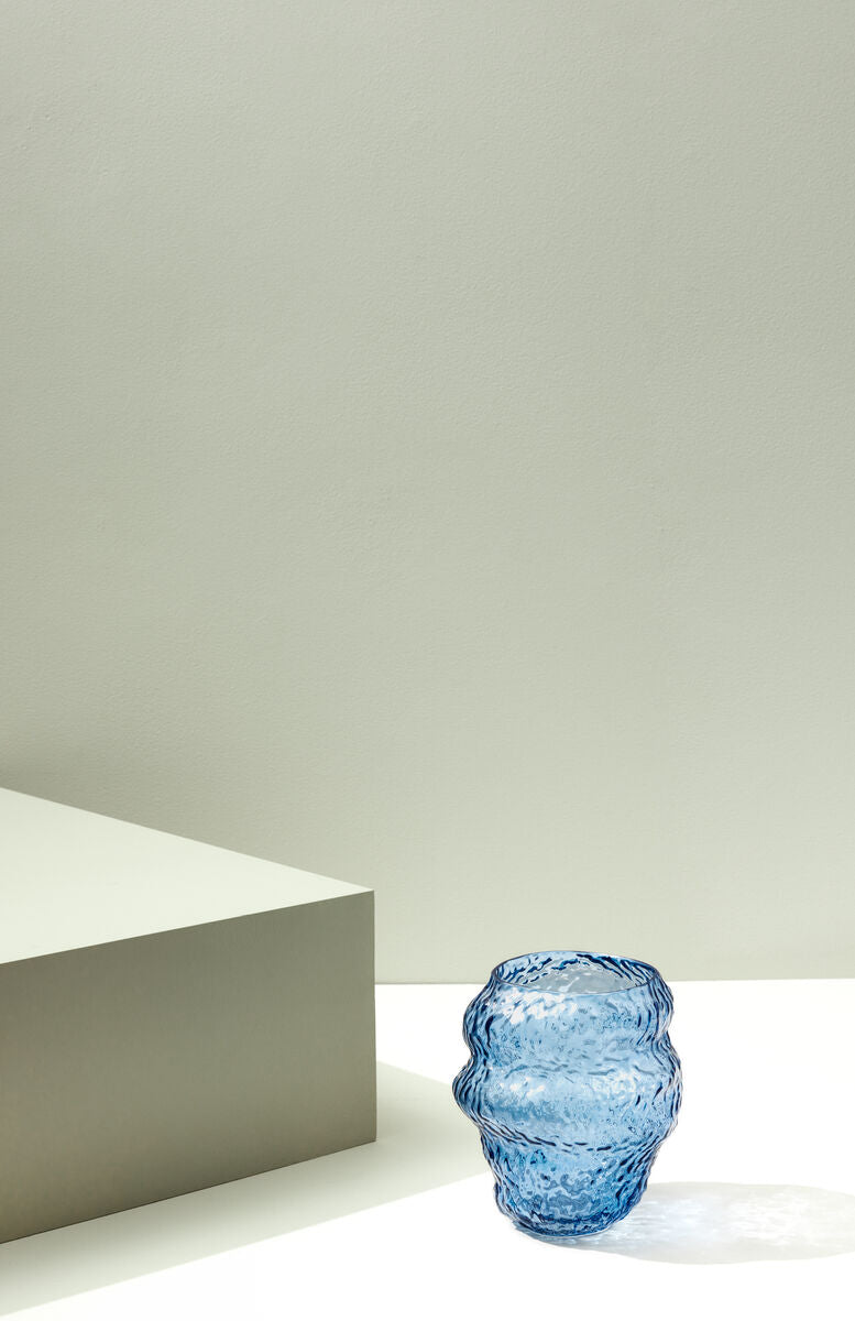The Every Space handmade Aurora Vase in blue glass by Hübsch