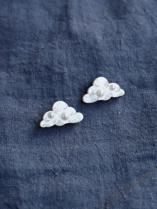 The Every Space Cloud stud earrings in sterling silver and acrylic by Wolf & Moon