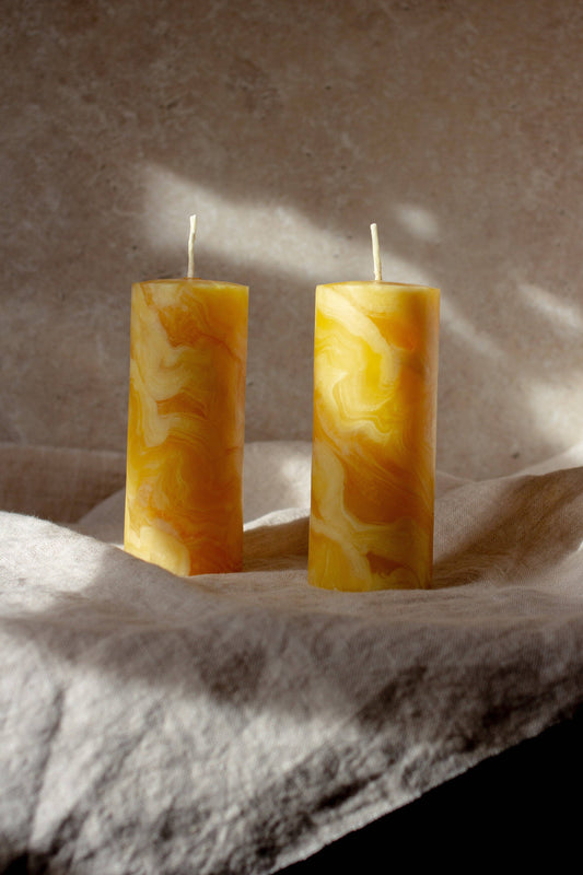 Marbled Beeswax Candles - Set of 2