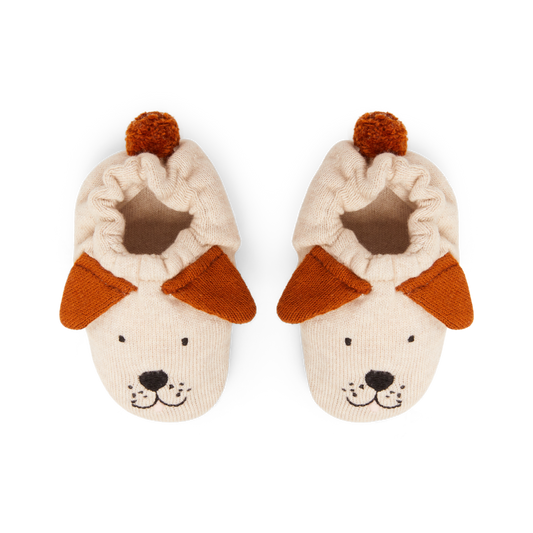 Cotton Knit Baby Booties - Dog