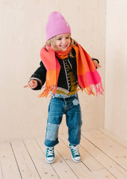 Lambswool Kids Scarf in Pink Grid Check