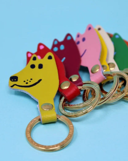 Dog Head Leather Keyring