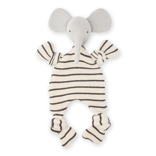 The Every Space new baby cotton knit Elephant Comforter in ivory marl, black and pale grey by Sophie Home