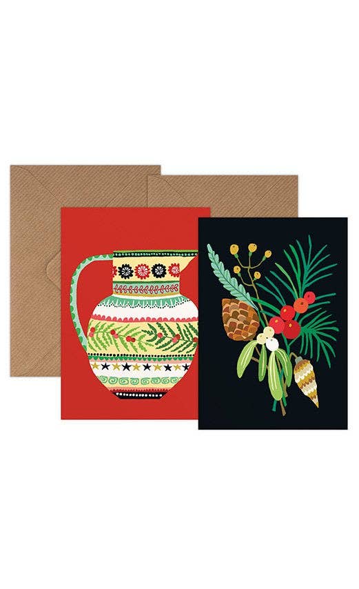 Christmas Mini Card Pack of 6 Winter Bunch & Christmas Jug