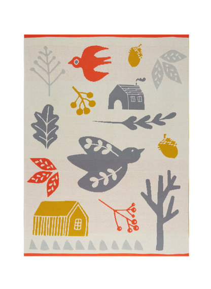 The Every Space folk style Forest Multi-colour baby blanket in 100% cotton for cot or pram by Sophie Home