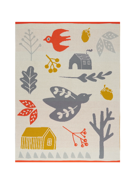 The Every Space folk style Forest Multi-colour baby blanket in 100% cotton for cot or pram by Sophie Home