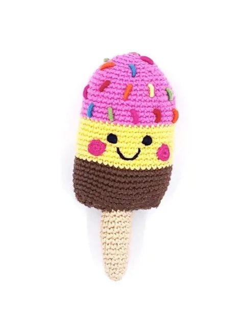 Friendly ice lolly rattle – pink in crochet by pebblechild