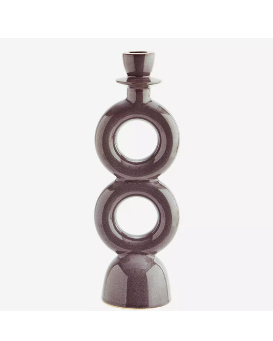Stoneware Candle Holder in Dark Grey