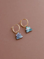 The Every Space Lena hoop earrings with gold filled hoops and iridescent shell veneer charms by Wolf & Moon