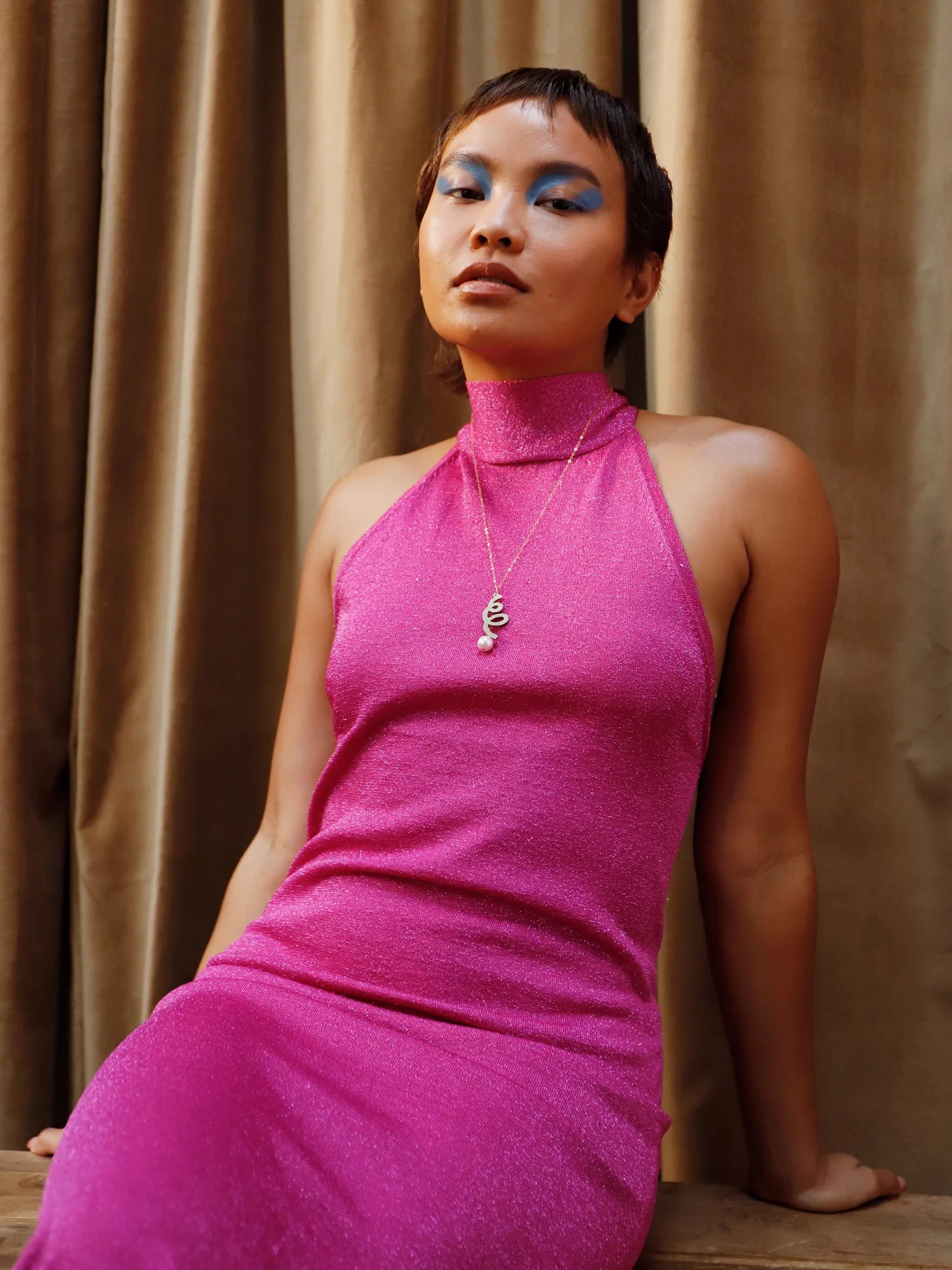 The Every Space Lola necklace with gold filled chain and brass & glass purl pendant by Wolf & Moon