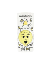 Lulu Pearly Yellow water-based nail polish by Nailmatic, featuring a cartoon character design on the label.