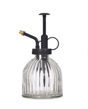 The Every Space glass plant mister with plastic spray and brass tip by Garden Trading