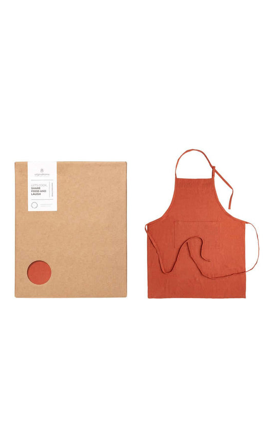 Recycled Cotton Apron in Rust Red