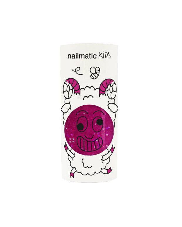 Sheepy Pink Glitter water-based nail polish by Nailmatic, featuring a cartoon character design on the label.