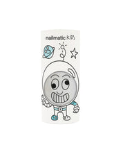 Super White Glitter water-based nail polish by Nailmatic, featuring a cartoon character design on the label.