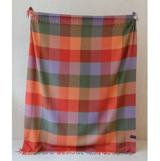 Lambswool Blanket in Orange Block Check