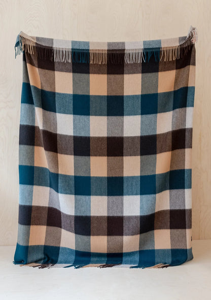 Lambswool Blanket in Teal Block Check