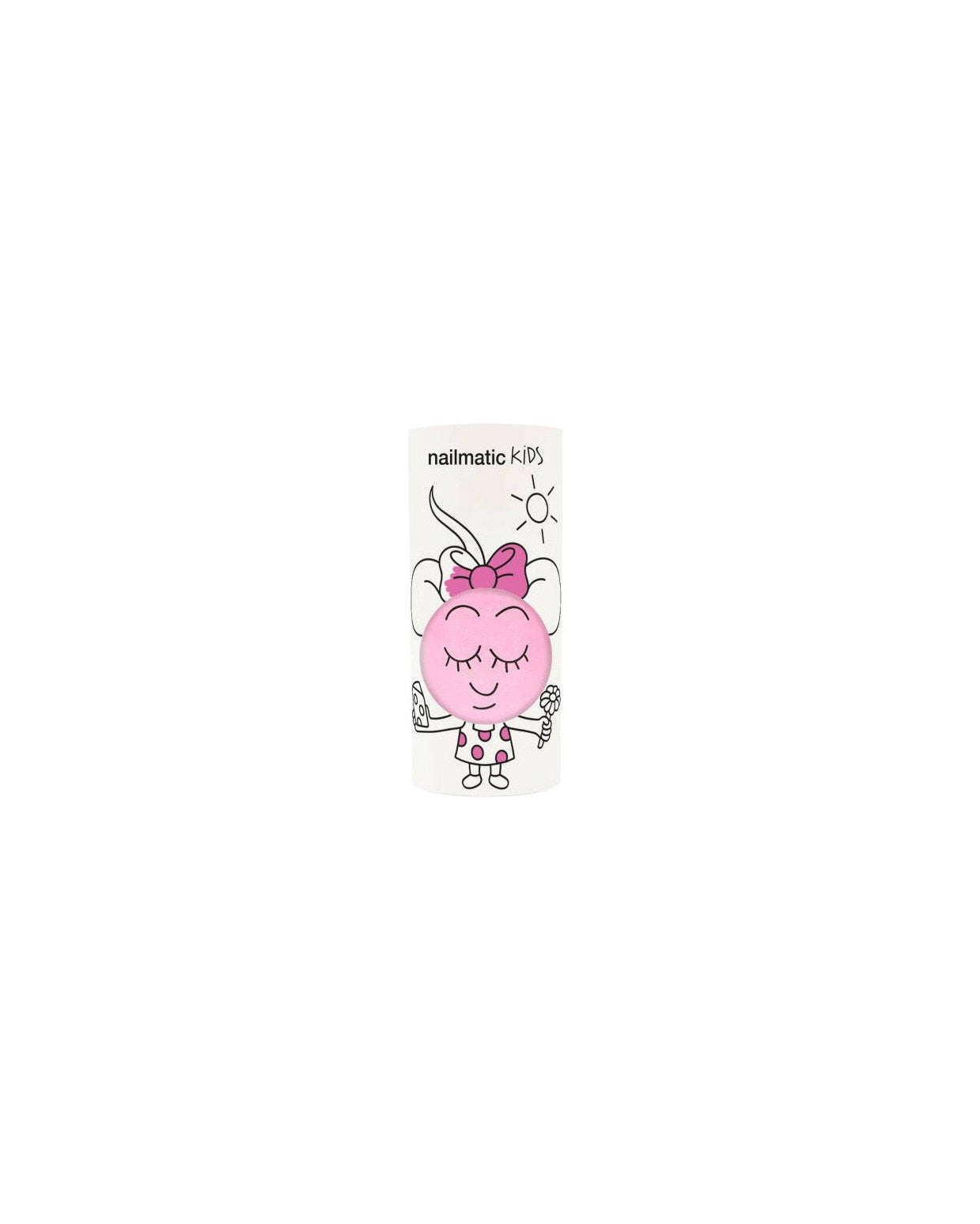 Dolly Neon Pink water-based nail polish by Nailmatic, featuring a cartoon character design on the label.