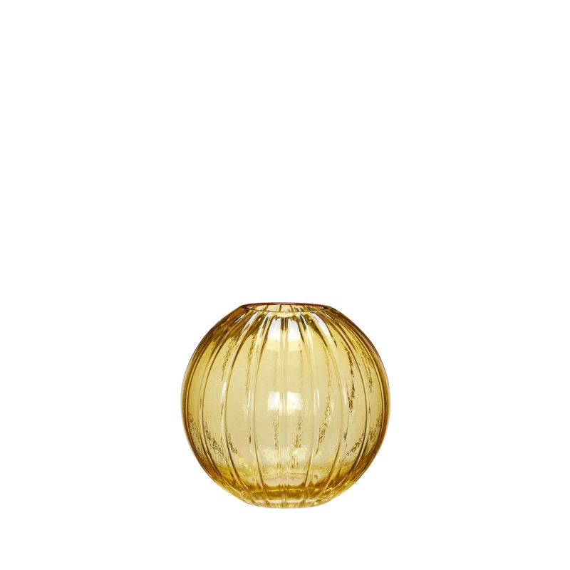 The Every Space round yellow rippled glass Fleur Vase for fresh flowers and dry flowers by Hübsch